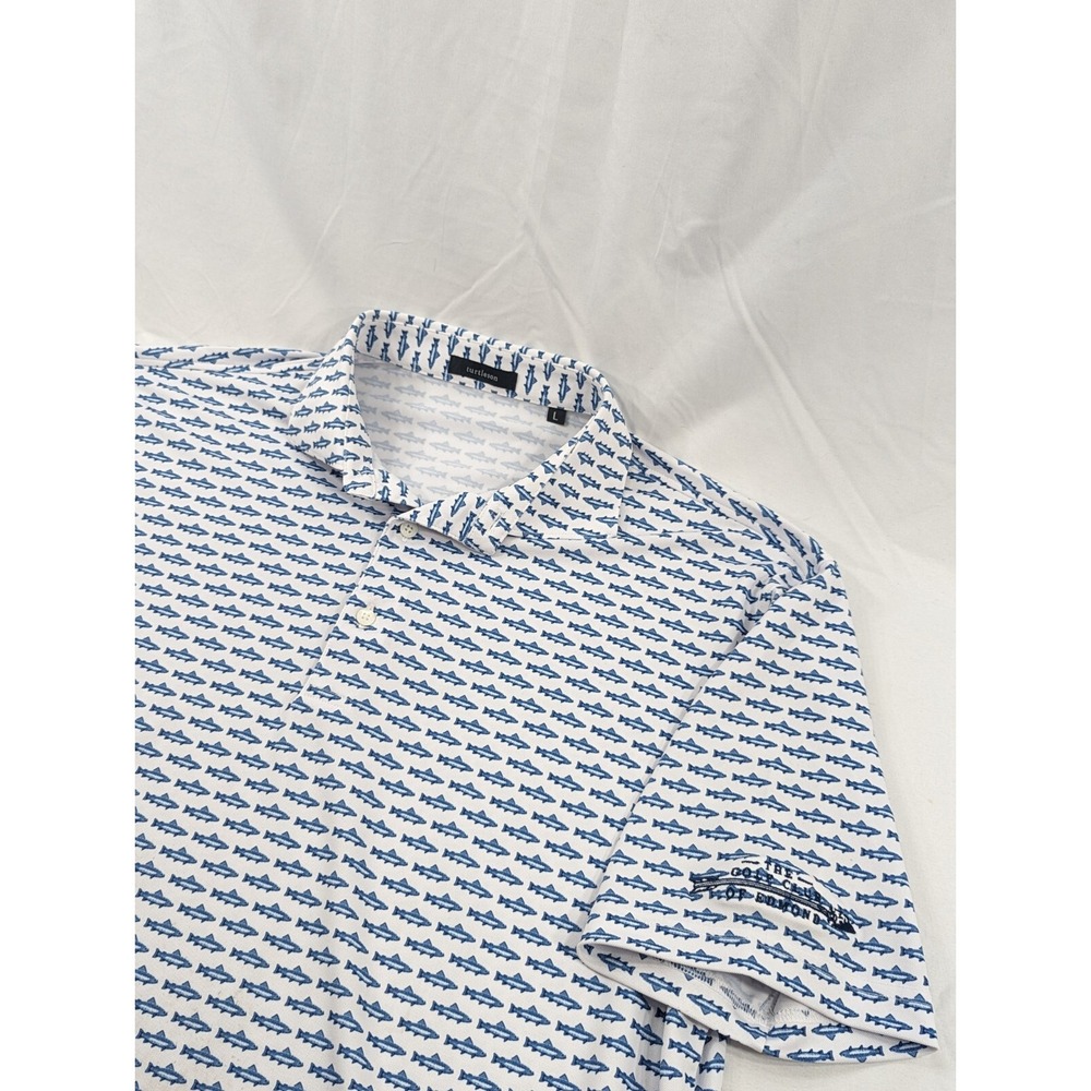 Men's Blue Fish-Print Polo Shirt - Classic Performance